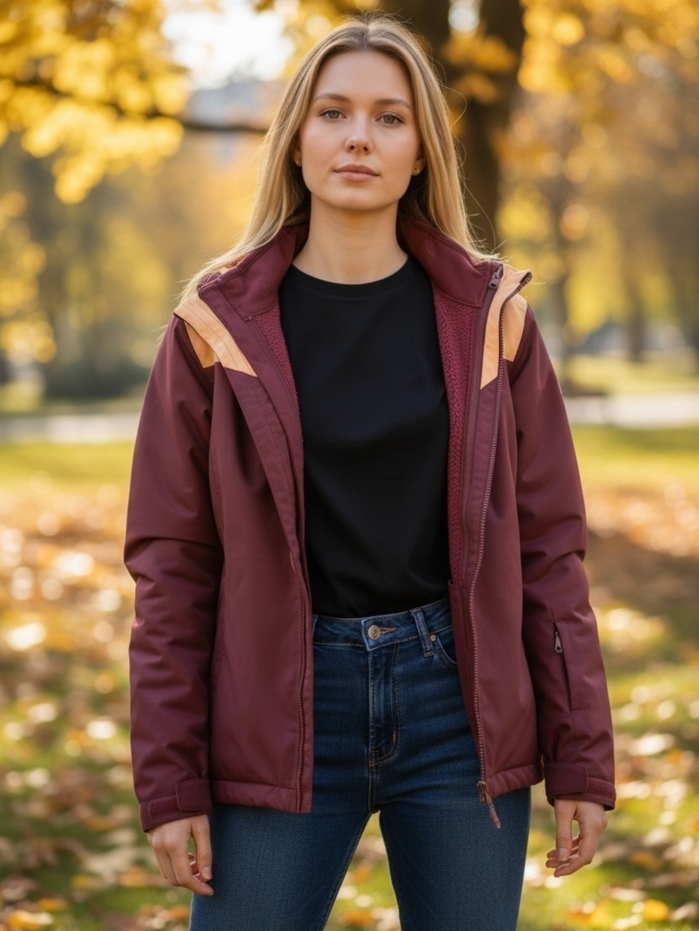 Under Armour Women's Maroon Ski Jacket with Tan Accents